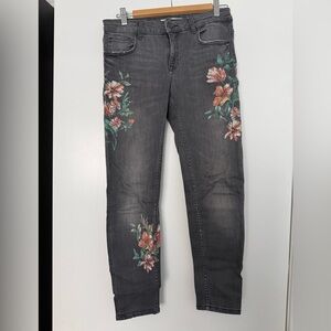 Gray Embroidered Women Jeans